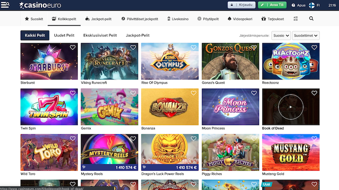 CasinoEuron pelivalikoima kattaa yli 1000 erilaista peliä.