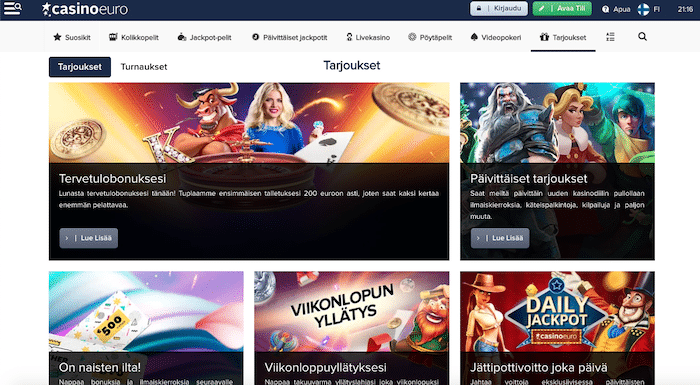 CasinoEuron ensitalletusbonuksen avulla voi tuplata talletuksen 200 euroon asti.
