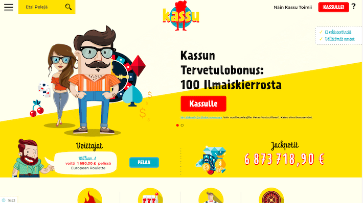 Uusi pelaaja saa Kassulta 100 ilmaiskierrosta 20 euron talletuksella.