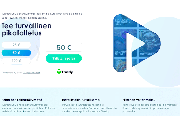 Nettikasinolla on helpointa asioida omalla äidinkielellä. Kuvassa otos Pikakasinon etusivusta.