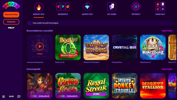 Wheelz: pelivalikoima ja kategoriat peliaulassa