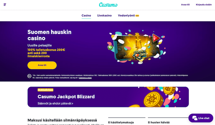 Casumolta voi lunastaa ensimmäisellä talletuksella huikeat 2000 euroa bonusrahaa.